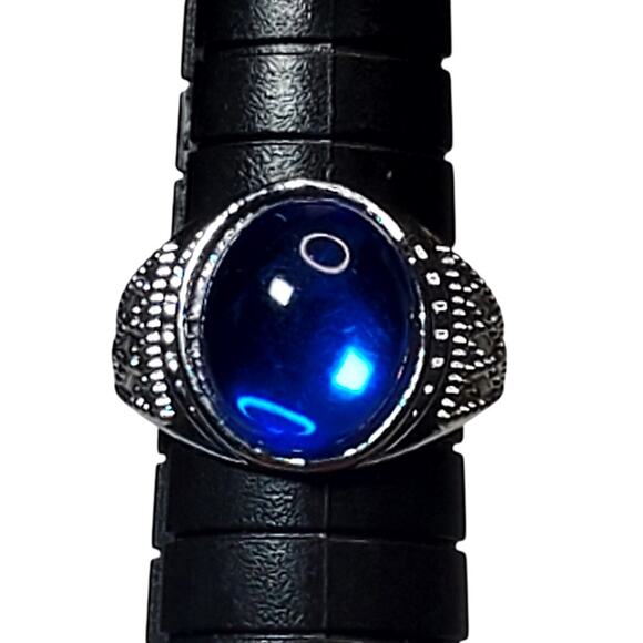 Silver Tone Ring Sz 5 Unsigned Cobalt Blue Cabochon - Picture 3 of 6
